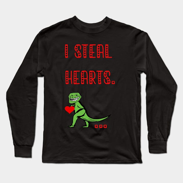 I i Steal Hearts Trex Dino Cute Baby Boy Valentines Day Gift 2021 Long Sleeve T-Shirt by flooky